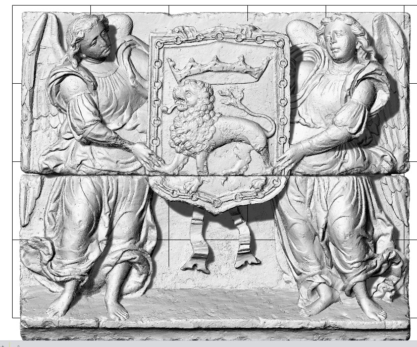 Escaneo 3D fotogramétrico del relieve heráldico con ángeles del Ayuntamiento de Pamplona - TOVARNA