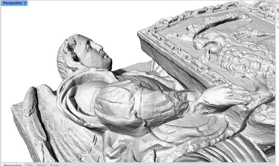 Modelo 3D del relieve heráldico con figura yacente medieval escaneada para reproducción - TOVARNA