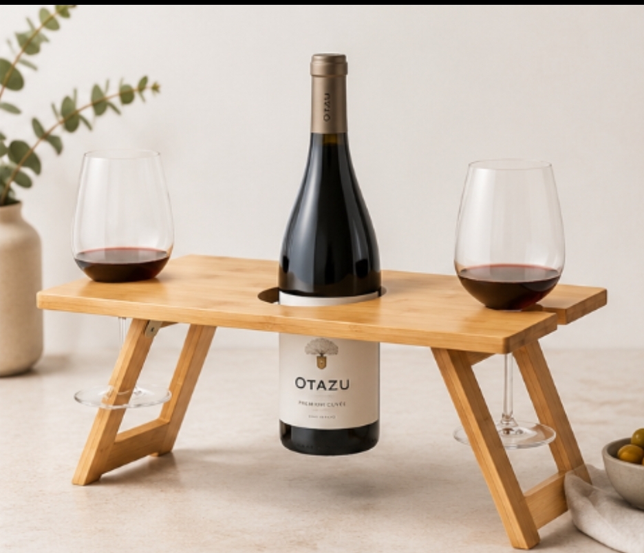 Mesa plegable de bambú para botella y copas