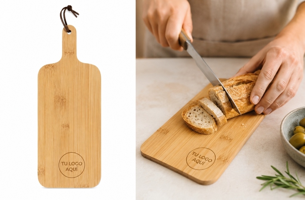 Tabla de cortar de bambú personalizada — grabado láser, fabricación en Navarra